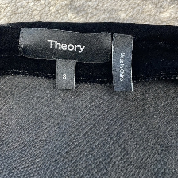 New Theory Asymmetrical Mini Dress in Stretch Velvet Black Off Shoulder Drape 8 - Picture 6 of 12